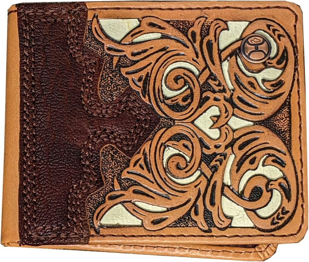 HOOEY Bi-Fold Leather Mens Wallet (Hand Tooled - Ivory)