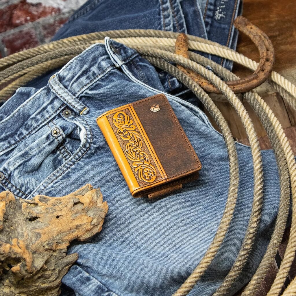 HOOEY Bi-Fold Leather Mens Wallet (Hand Tooled - Ivory)