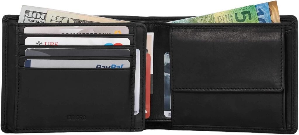 Italy Mens Leather Wallet Bifold Flip ID Coin Section RFID Protection