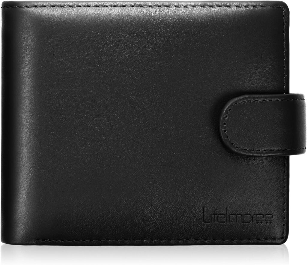 LifeImpree Genuine Leather Bifold Mens Wallet with Coin Pocket - Durable, Spacious,RFID Blocking and 2 ID Window - Elegant Gift Box Included(Black)