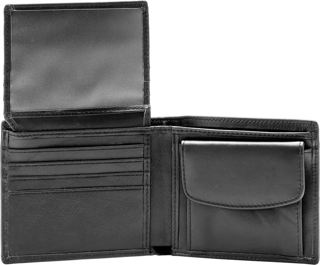 POKOFO RFID Blocking Genuine Leather Bifold Wallet for Men with Zipper and Coin Pocket