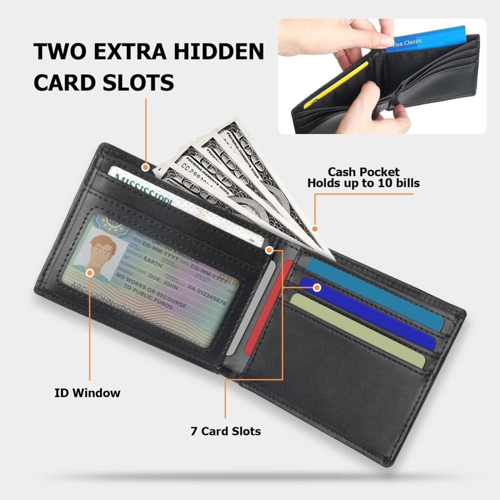 SIGFYER Slim Mens Wallets Leather Rfid Blocking Bifold Wallets for Men With ID Window
