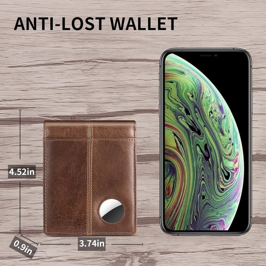Swallowmall AirTag Wallet Men RFID Blocking Genuine Leather Bifold Mens Wallet For AirTag 1 ID Window 15 Card Holders Gift Box (Airtag Not included)