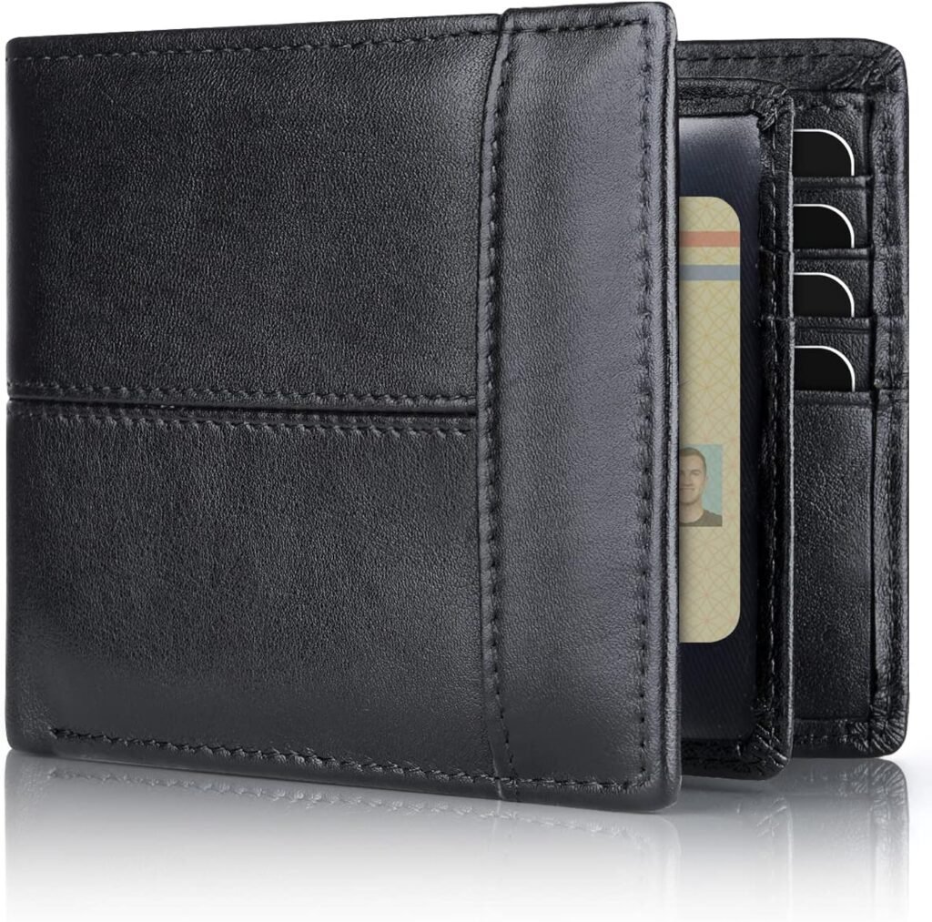 Swallowmall Mens Wallet RFID Genuine Leather Bifold Wallets For Men, ID Window 16 Card Holders Gift Box