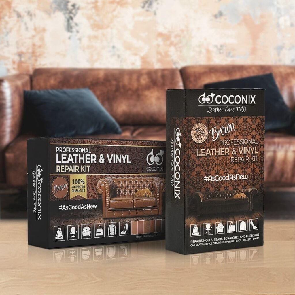 COCONIX Brown Leather and Vinyl Repair Kit - Restorer of Your Couch, Sofa, Car Seat and Your Jacket - Super Easy Instructions - Restore Any Material, Genuine, Italian, Bonded, Bycast, PU