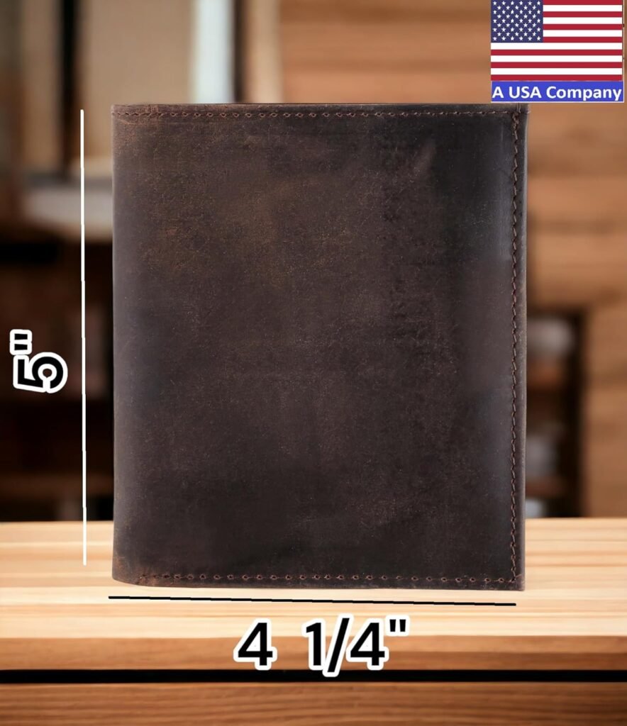 FL CLASSIC RFID Blocking Mens Leather Bi-Fold Big Hipster Wallet, 13 credit card slots,buffalo vintage brown