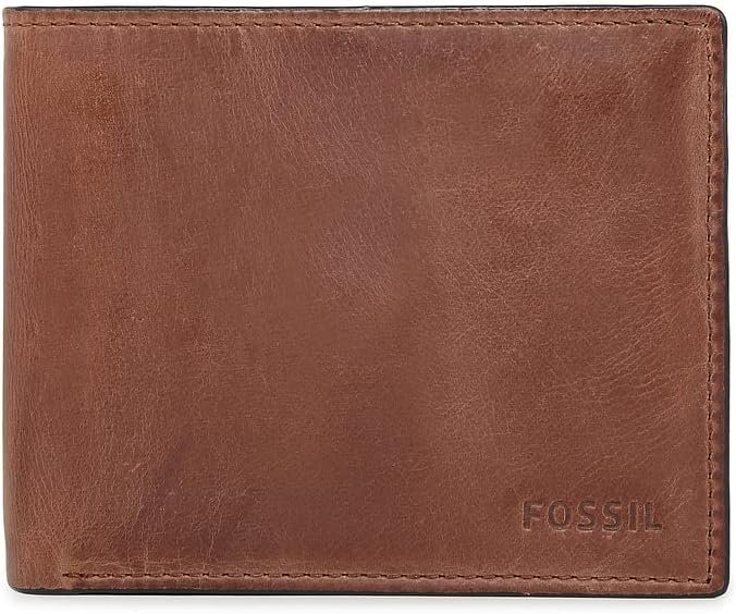 Fossil Mens Derrick Leather RFID-Blocking Large Bifold with Coin Pocket Wallet for Men