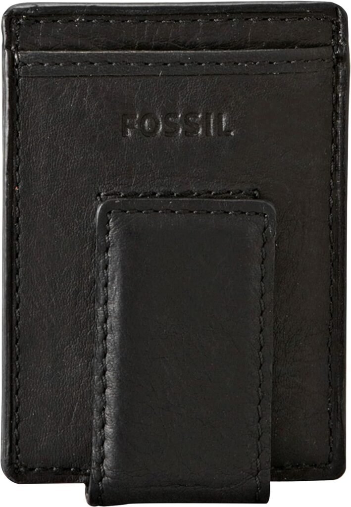 Fossil Mens Leather Minimalist Magnetic Card Case with Money Clip Front Pocket Wallet for Men