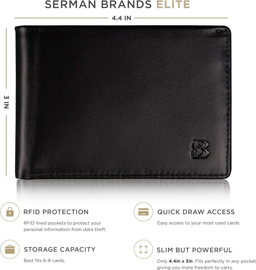 SERMAN BRANDS Mens Slim Bifold Wallet RFID Blocking Minimalist Front Pocket Wallets for Men - Thin  Stylish