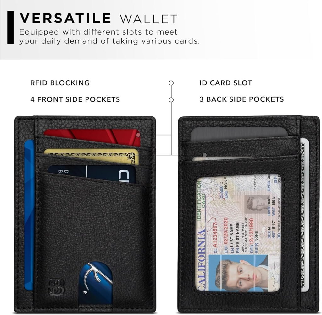 SERMAN BRANDS RFID Blocking Slim Minimalist Mens Front Pocket Wallet. Thin Card Holder. Full Grain Leather Wallets for Men