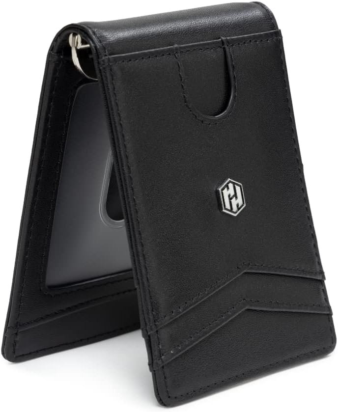 Hayvenhurst Minimalist Slim Wallet For Men - Credit Card Holder - Leather Billfold Wallet with Metal Money Clip, ID Window  Front Card Slot | Billfold (Carbon Fiber, Billfold)