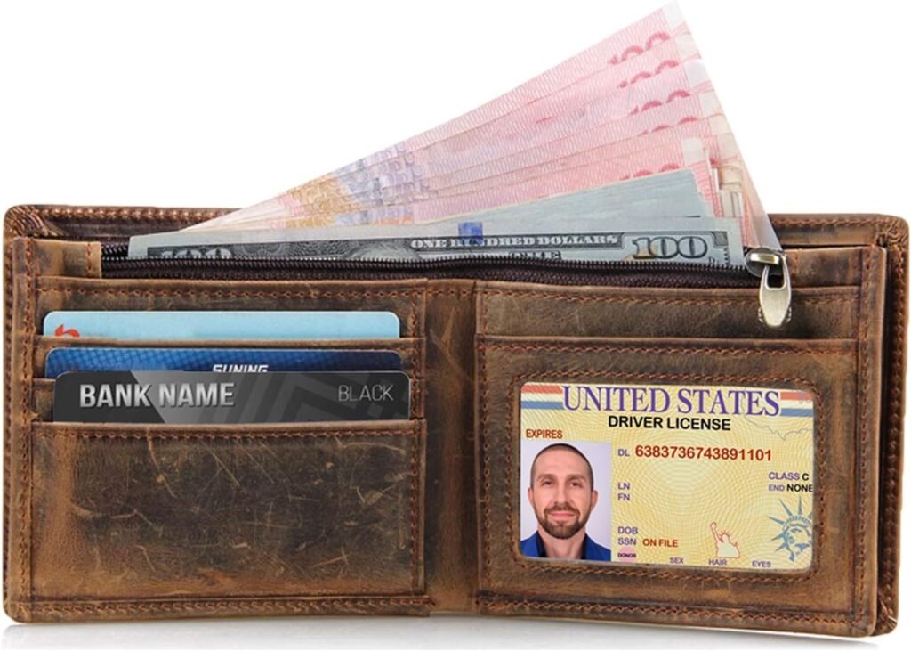 HRS Genuine Leather Wallets for Men, Handmade Vintage Italian Distressed Slim Bifold Mens Wallet with RFID Blocking