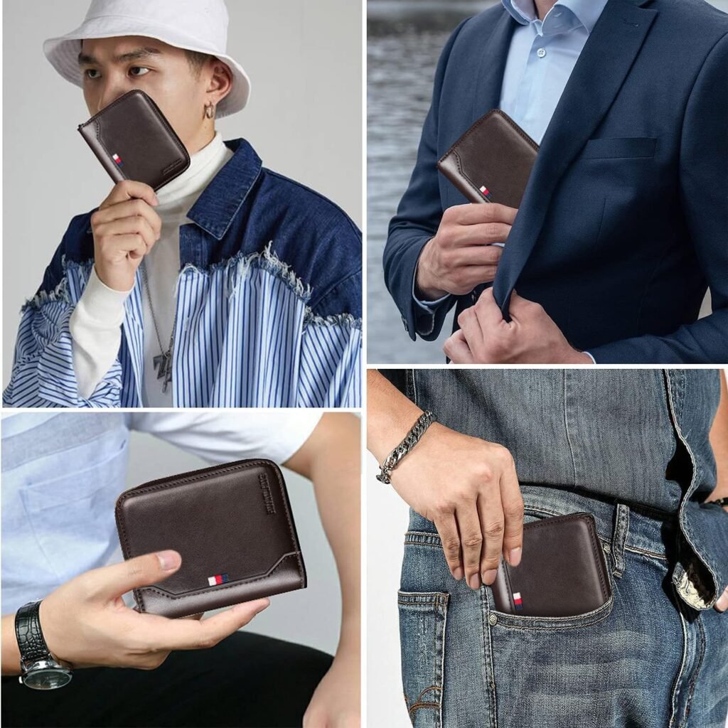 HUANLANG Mens Wallet RFID Blocking Multi Card Holder Wallets for Men Bifold Wallet with Zipper Small Mens Leather Wallet