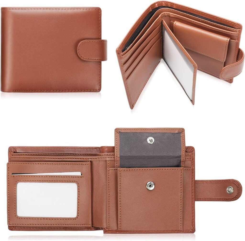 LifeImpree Genuine Leather Wallet for Men Large with Coin Pocket,RFID Bifold Wallets for Men with 2 ID Window and 11 Slots,Gift Box(Brown)