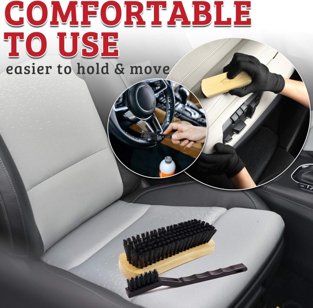 TAKAVU Leather  Upholstery Cleaning Brush Set, 100% Horse Hair Bristle, to Clean Car Seats, Leather Sofas  Alcantara, for Car Interiors, Furniture, Boots, Shoes, Bags and More