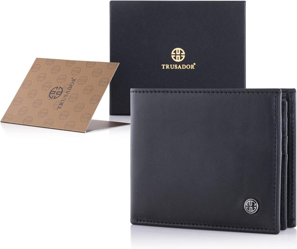 TRUSADOR Treviso Mens Wallets Bifold Leather with Coin Pocket Rfid Blocking (Black)