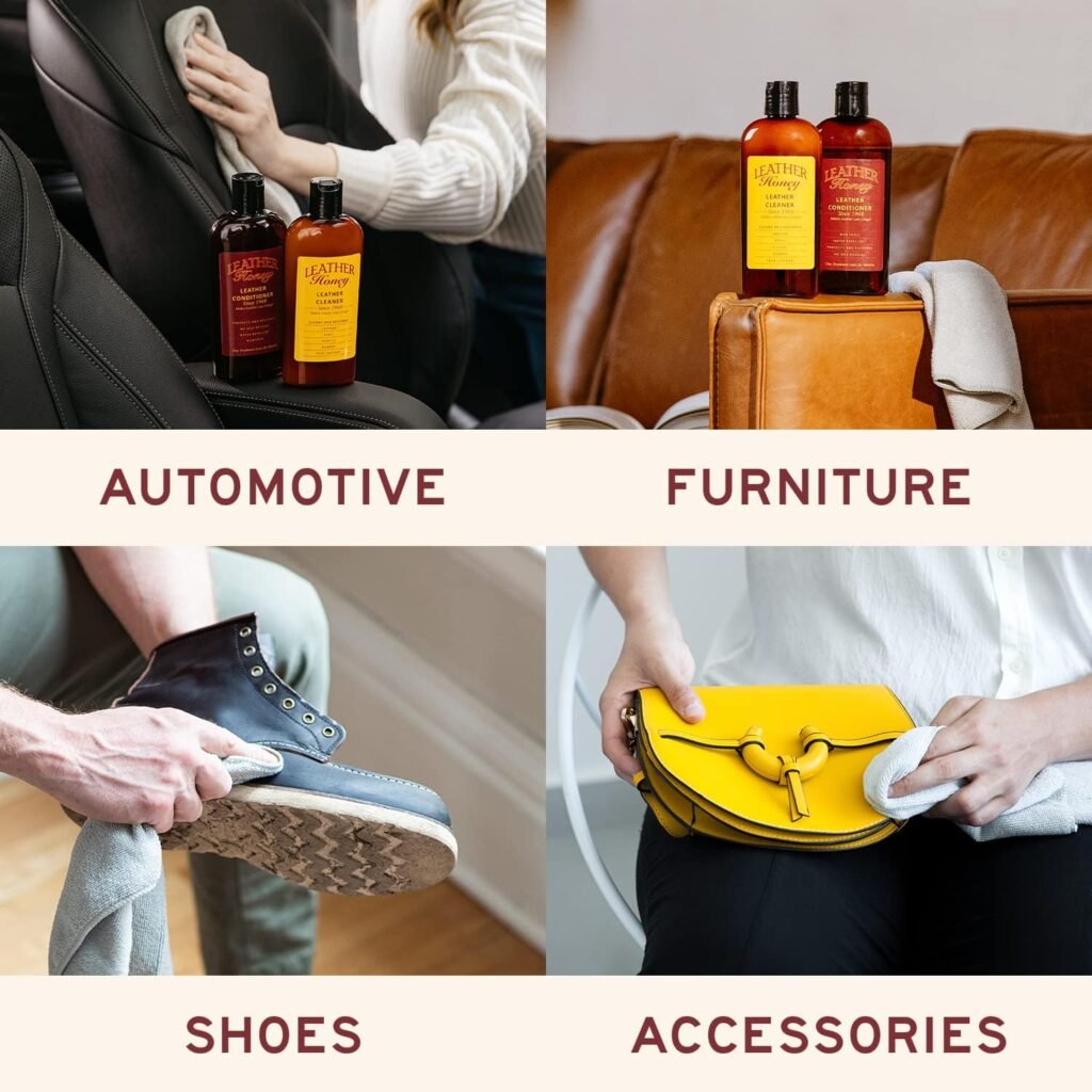 Leather Honey Complete Leather Care Kit Including 8 oz Cleaner and 16 oz Conditioner for use on Leather Apparel, Furniture, Auto Interiors, Shoes, Bags and Accessories