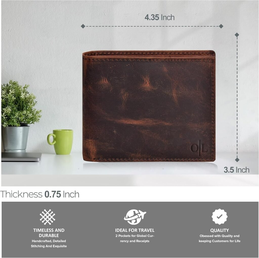 Oak Leathers Leather Wallet for Men - RFID Bifold Wallets with 9 Credit Cards 1 ID Window Slim Minimalist Front Pocket Gift For Men